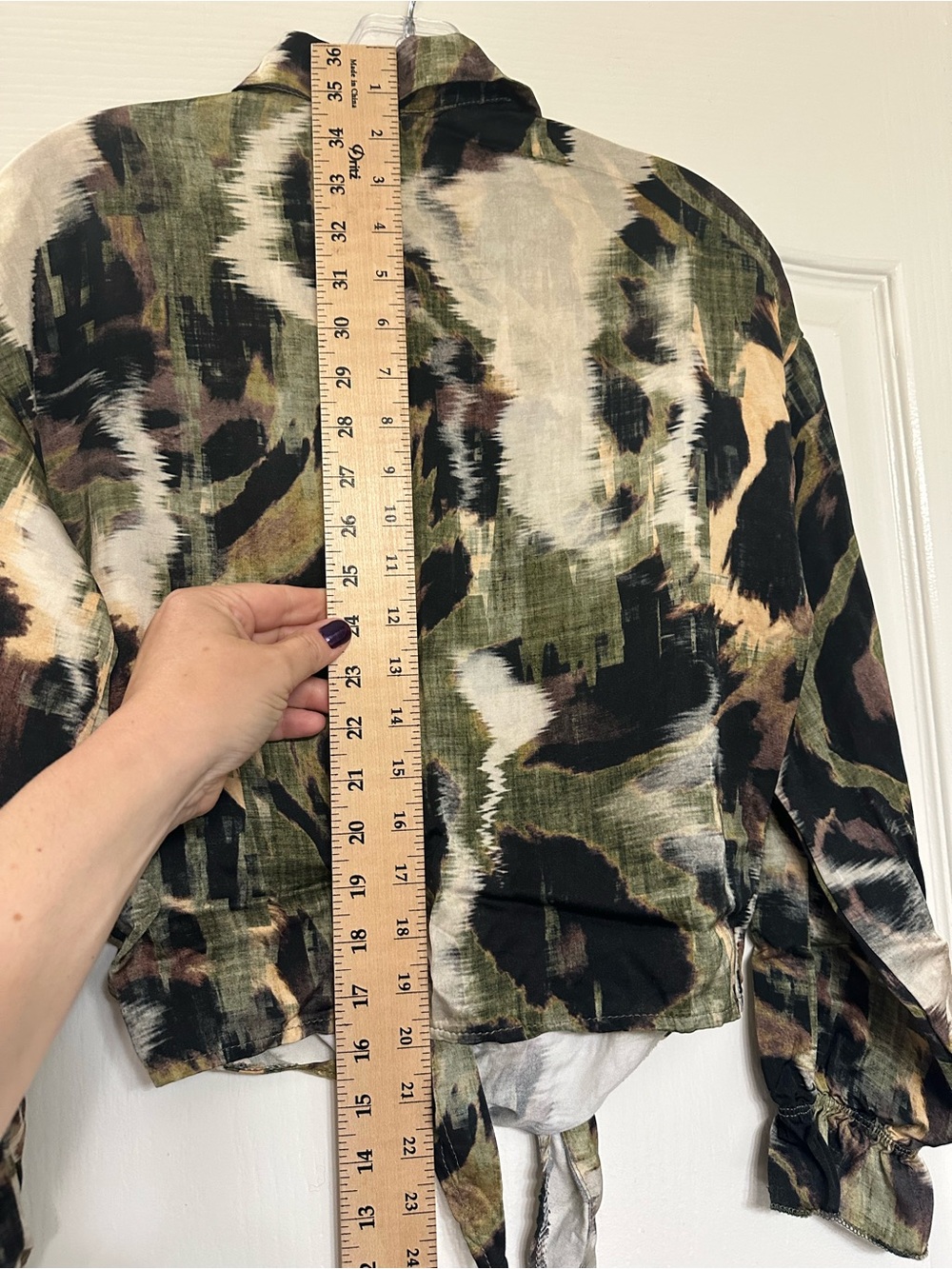 Milio Milano Black Abstract Animal Print Tie Front Blouse XS Made in Italy - Picture 6 of 8